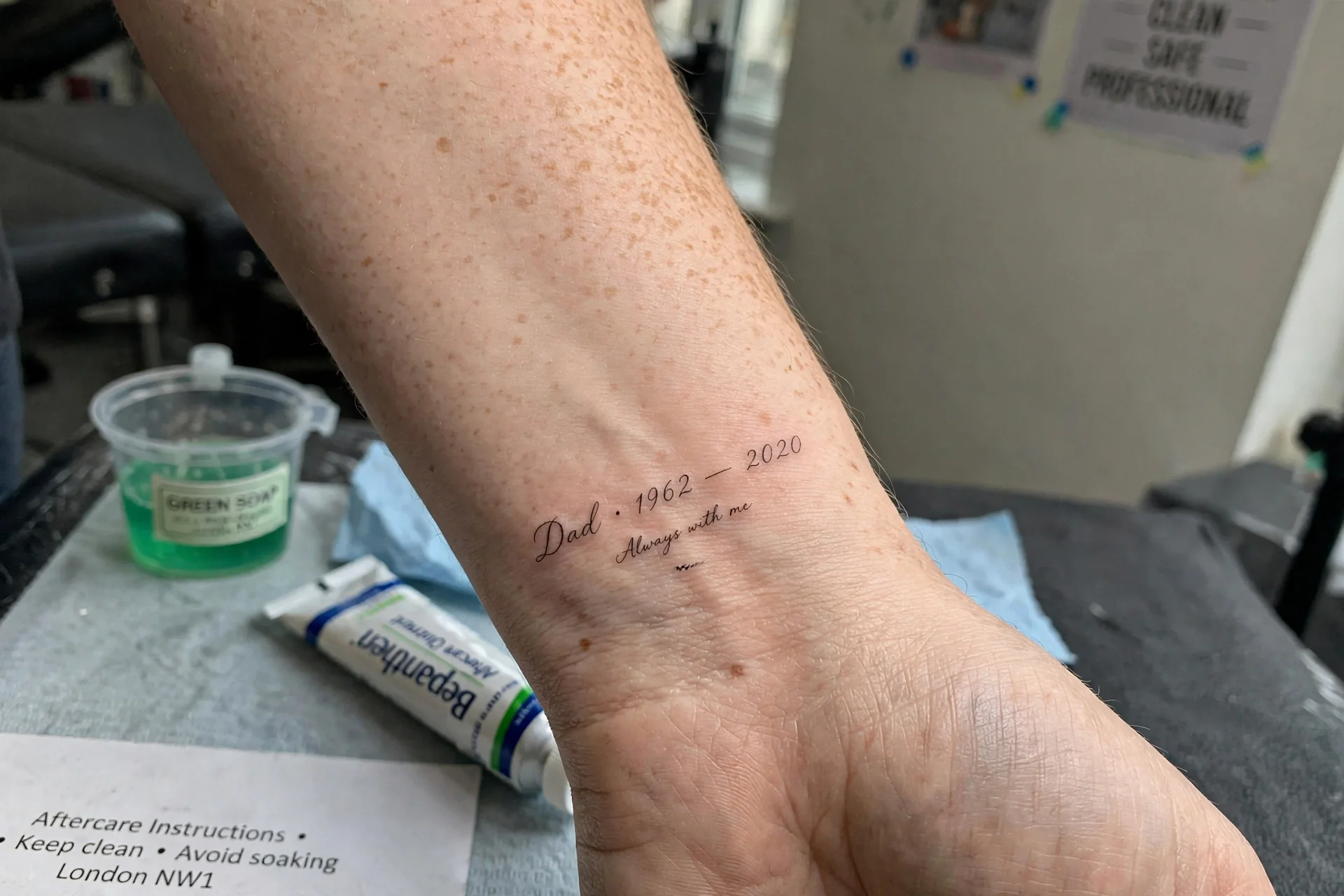 Fine line memorial tattoo Stoke